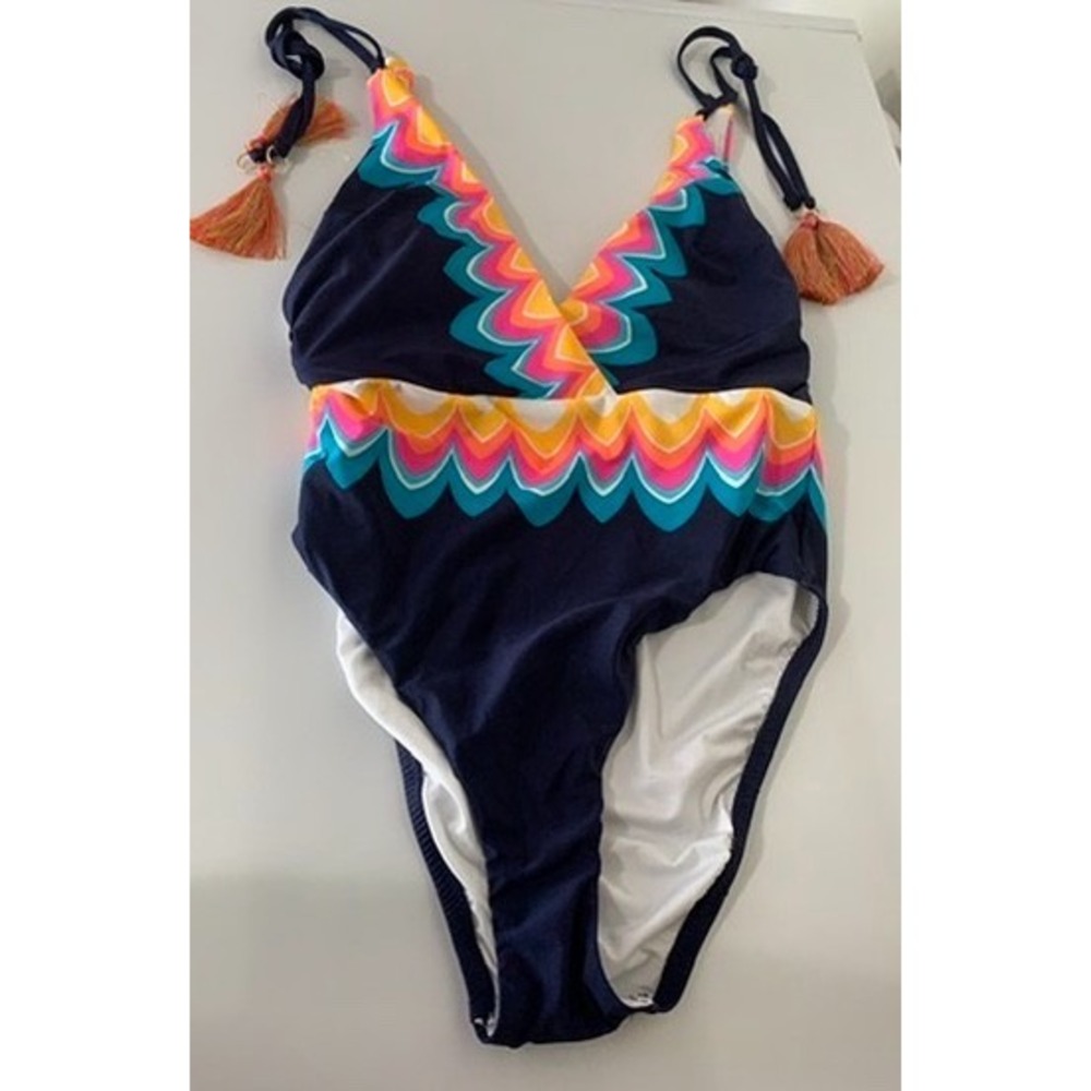 Rainbow‎ Blue Tassel One Piece Swimsuit  Sz 2 XS NWT MSRP $162 Pool Party Beach